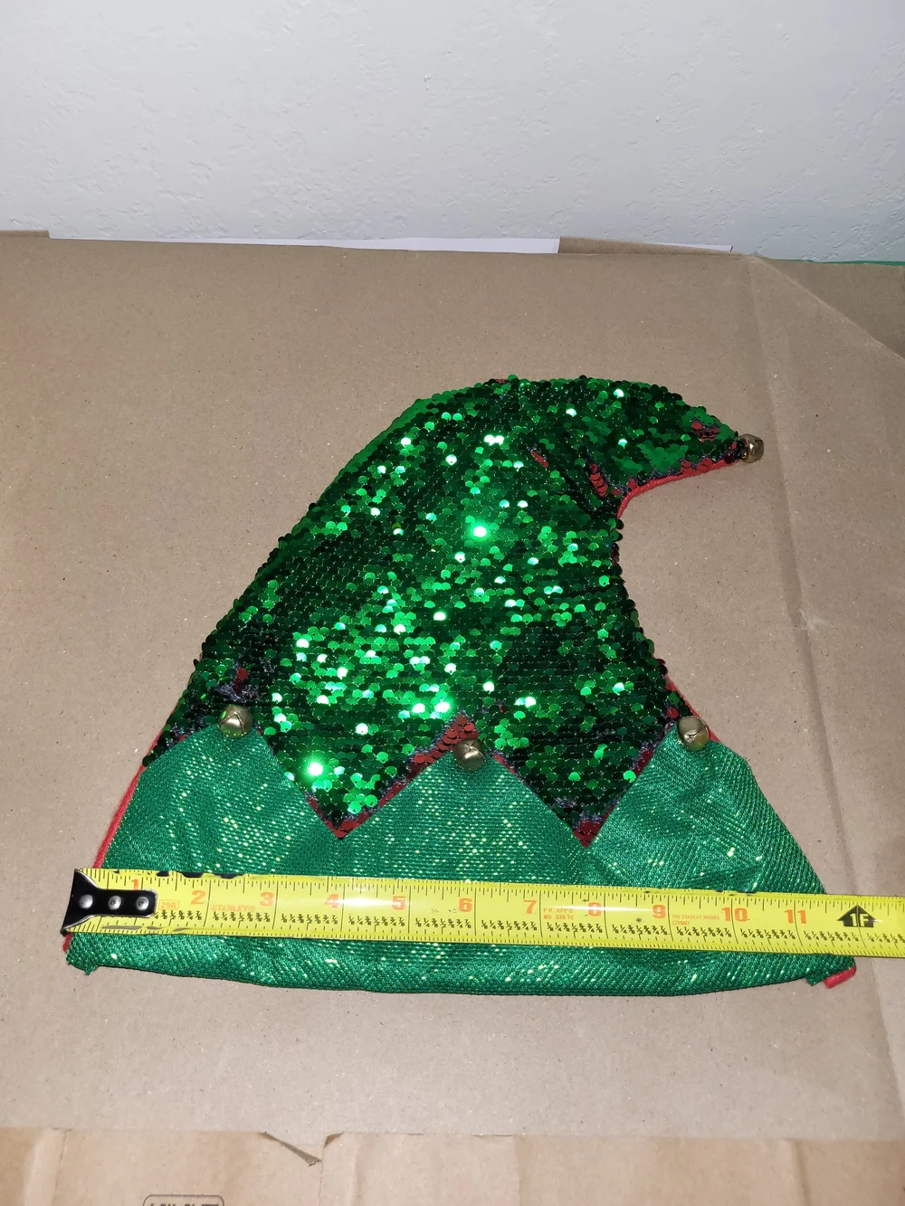 Kids Green Sequin Elf Hat with Jingle Bells